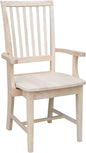 IC International Concepts Mission Side Chair with Arms Solid Parawood, Box Seat Construction, Kitchen/Dining, 22"W x 21"D x 39"H, 225 Lbs Wt. Capacity, DIY, Paint/Stain In Any Color, Unfinished