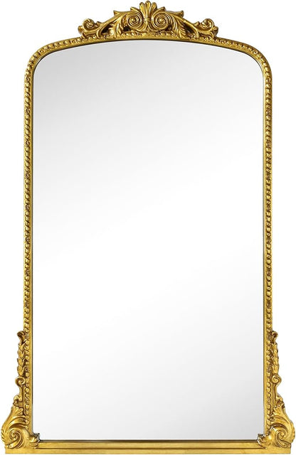 30x45'' Antiqued Gold Ornate Arched Mantel Baroque Inspired Dresser Mirror