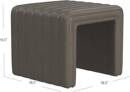 HomePop Modern Channel Tufted Faux Leather Ottoman Home Décor|Ottoman for Living Room & Bedroom - Pewter Gray Faux Leather