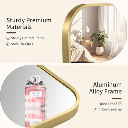Gold Bathroom Mirror, 16x20 Inch Aluminum Frame Rectangle Mirror, Anti-Rust, Tempered Glass, Wall Mirror for Over Sink, Vanity, Bedroom, Entryway, Horizontal/Vertical