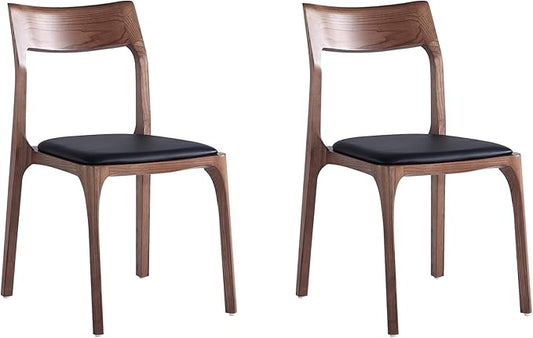 Manhattan Comfort Moderno Stackable Dining Chairs with Leatherette Upholstered Seat, Foam Padding & Solid Wood Frame, Suitable for Kitchen or Restaurant Usage, Set of 2, Black