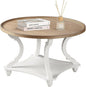 Wnutrees Farmhouse Round Coffee Table, Wood Tray Top Circle Coffee Table with Storage Shelf Rustic Style for Living Room and Vintage Finish, White