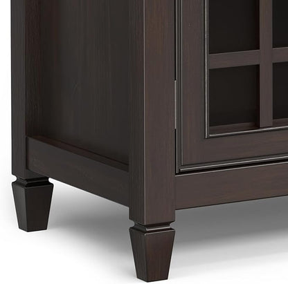 SIMPLIHOME Connaught SOLID WOOD 60 inch Wide Traditional Wide Storage Cabinet Buffet in Chestnut Brown for the Living Room, Entryway and Family Room