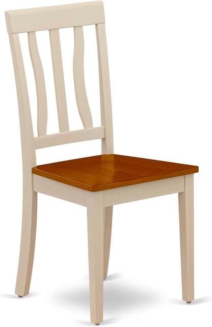 East West Furniture HLAN3-BMK-W 3 Piece Kitchen Table & Chairs Set Contains a Round Dining Room Table with Pedestal and 2 Dining Chairs, 42x42 Inch, Buttermilk & Cherry