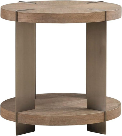 Liberty Furniture Harlow Living Room 3 Piece Set - Round Cocktail Table, 2 End Tables - Sandstone & Satin Nickel
