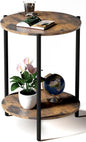 Round Side Table, 2-Tier Circle End Tables with Storage Wood Rustic 15.75" Small End Tables Farmhouse Side Table for Living Room Bedroom Balcony Small Spaces - Walnut