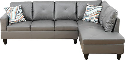 L Shaped Sectional Couches, Leather Modular Sectional Sofa with Ottoman Storage, Modern Lounge Sofa with Chaise for Living Room, Bedroom, Small Spaces, Gray