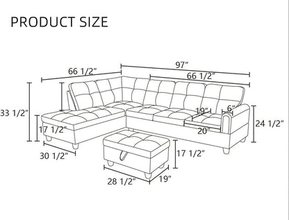 L Shaped Sectional Couches, Lounge Modular Sectional Sofa for Living Room Bedroom Furniture, Comfortable 4 Seat Couch with Ottoman Storage & Chaise, Grey