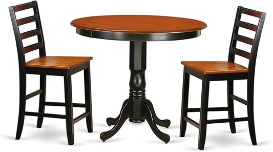 East West Furniture TRFA3-BLK-W 3 Piece Counter Height Dining Set for Small Spaces Contains a Round Dining Room Table and 2 Wooden Seat Chairs, 42x42 Inch, Black & Cherry