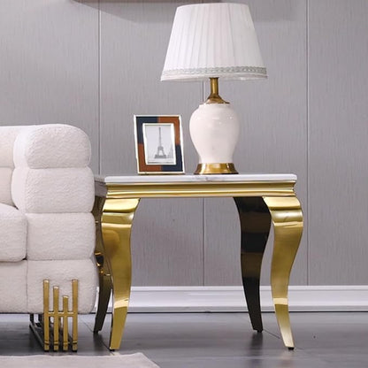 Gold End Table, Modern Square Living Room End Table with Mirrored Stainless Steel Cabriole Legs