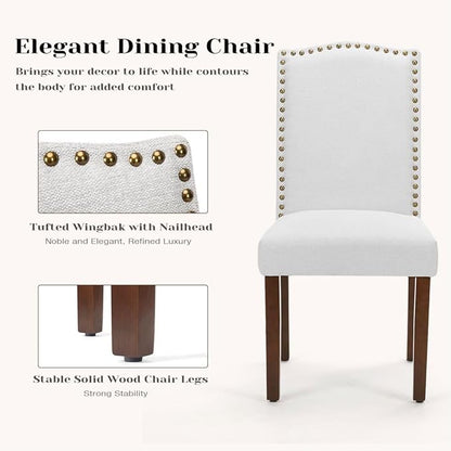 Kitchen Chairs Set of 4 Modern Upholstered Fabric Seat with Nailhead Trim and Ergonomic Lumbar Support for Living Room and Rustic Farmhouse Dining Area, Grey