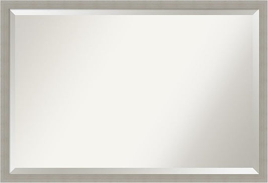Amanti Art Grey Wall Mirror 26x38 Woodgrain Stripe Grey Rectangle Bathroom Mirror for Wall Decor Living Room, Large Casual Wood Frame, Hangs Horizonally and Vertically, Bathroom Decor, Beveled Edge