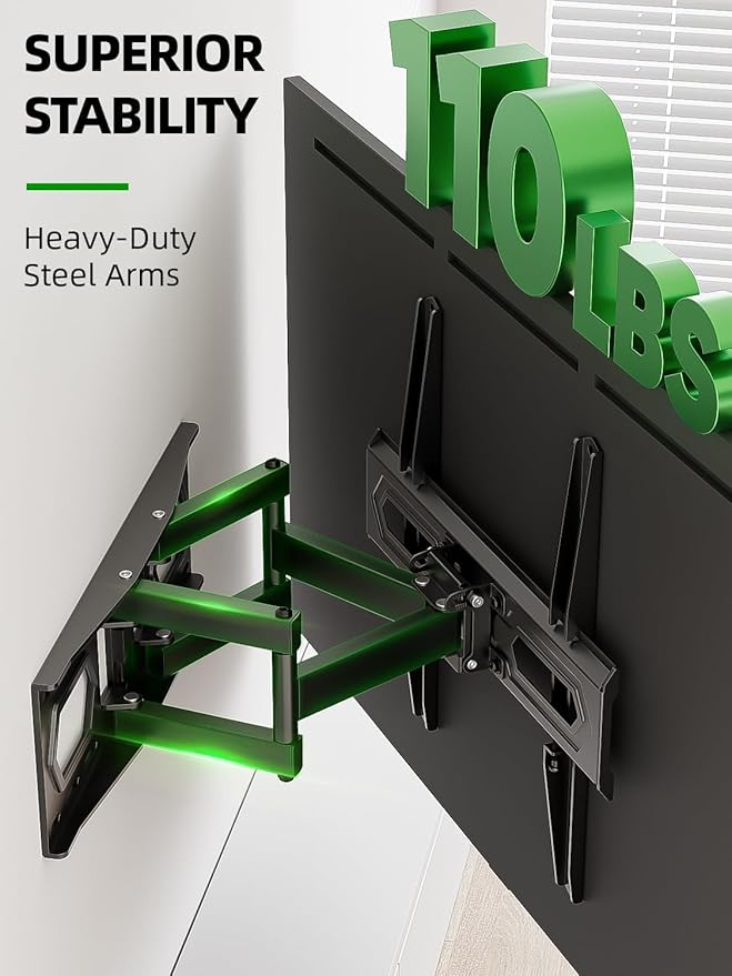USX MOUNT TV Wall Mount for 32-65 inch Flat Screen/LED/4K up to 110lbs, Full Motion TV Mount Bracket with Swivel & Tilt Articulating Dual Arms, Max VESA 400x400mm, Fits 12/16" Wood Studs