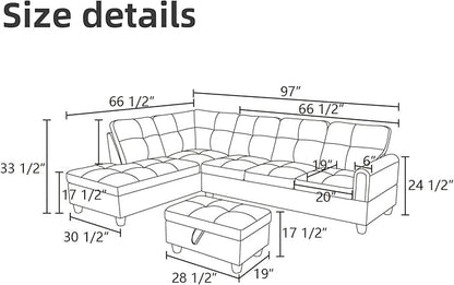 L Shaped Sectional Couches, Leather Couch Modular Sectional Sofa with Ottoman Storage, Modern L Shaped Couch with Chaise for Living Room Bedroom Apartment Furniture, Gray