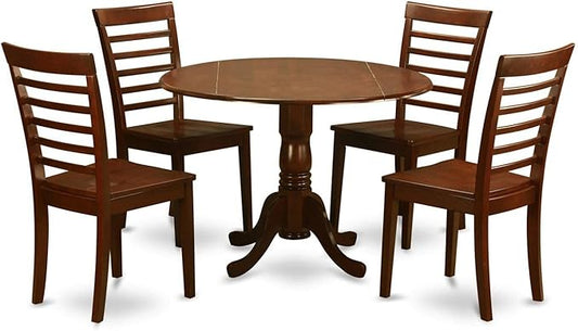 East West Furniture DLML5-MAH-W 5 Piece Modern Dining Table Set Includes a Round Wooden Table with Dropleaf and 4 Kitchen Dining Chairs, 42x42 Inch, Mahogany