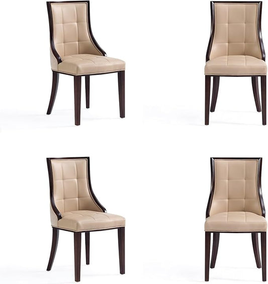 Manhattan Comfort Fifth Avenue Faux Leather Dining Chairs, Parsons Accent Furniture with Padded Wingback Seat, Fine Rectangular Stitching and Solid Beech Wood Frame, Set of 4, Tan