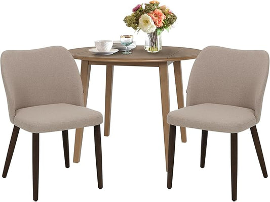 COLAMY 3-Piece Extendable Dining Table Set for 2, 36" Kitchen Round Wood Table with 2 Wooden Dining Room Chairs,Light Brown/Camel