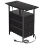 AMHANCIBLE End Tables Living Room with Charging Station, Narrow Side Table with USB Ports and Outlets, Slim Nightstand with 3 Fabric Drawers for Bedroom, Small Space, Black, HETN013BK-1