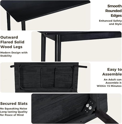 DELAVIN 29.5" Solid Wood Dining Table, Modern Small Dining Table, Square Farmhouse Kitchen Table, Cafe Table for Living Room Dining Room, Easy Assembly, Black