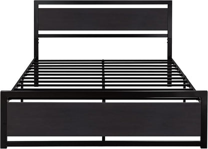 SHA CERLIN Full Size Bed Frame with Modern Headboard, Heavy Duty Platform Metal Base with Square Footboard and 13 Strong Slats Support, No Box Spring Needed, Black