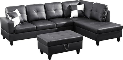 103.5" Oversized Sectional Couch, L Shaped Couch with Storage Ottoman, Modern Modular Sofa with Deep Seat, Sectional Couches for Living Room and Office, Jet Black (Faux Leather)