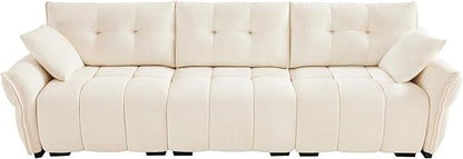 Modern Chenille Fabric 3-Seat Sofa w/ 2 Pillows, Premium Upholstery Living Room Couch with Tufted Backrest & Comfortable Armrests and High-Resilience Memory Foam Cushions,White