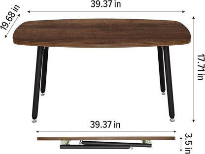 WOHOMO Folding Coffee Table Rustic Small Coffee Tables for Living Room Farmhouse Portable Table for Small Spaces Rectangular Mid Century Coffee Table, No Assembly 39.3 * 19.6 * 17.7IN, Walnut