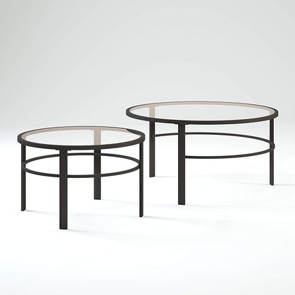 Henn&Hart Round Nested Coffee Table in Blackened Bronze, Coffee Table coffee tables for living room, studio apartment essentials, 36" Wide