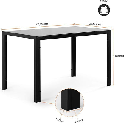 Ball & Cast 5 Pieces Dining Table Set with 4 Faux Leather Chairs,Wooden Living Room Furniture W/ 47.25" Rectangle Kitchen Desk,for Restaurant,Home Bistro,White