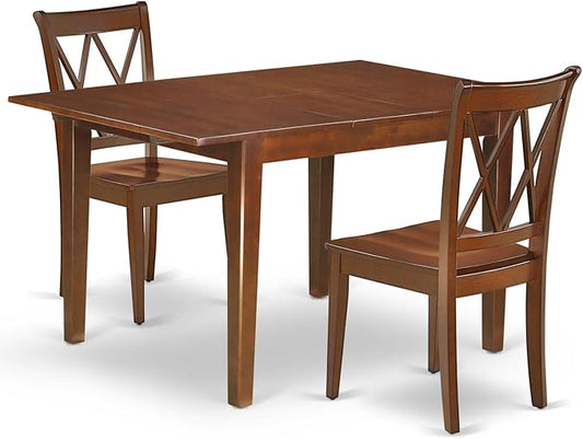 East West Furniture MLCL3-MAH-W 3 Piece Dining Table Set for Small Spaces Contains a Rectangle Dining Room Table with Butterfly Leaf and 2 Wooden Seat Chairs, 36x54 Inch, Mahogany