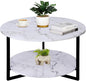 Modern Coffee Table,Faux Marble Tables,Small Round Coffee Tables with Shelf, Marble Coffee Table,Circle Center Table Low Coffee & Tea Table for Living Room Modern