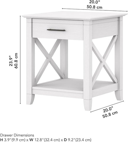 Bush Furniture Key West End Table with Storage in Pure White Oak