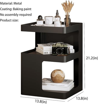 Modern Side Table,Small end Tables for Small Spaces,Black Metal nightstand,Bedside Tables,Accent Table with Storage for Couch, Bedroom,Living Room.No Assembly Required