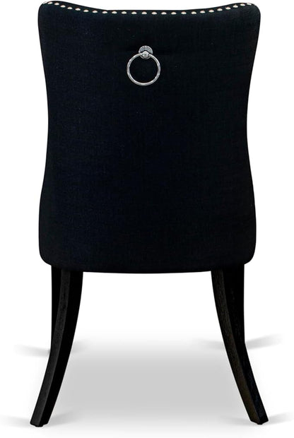 East West Furniture LGDA9-BLK-24 9 Piece Dining Table Set Includes a Rectangle Kitchen Table with Butterfly Leaf and 8 Polyester Fabric Upholstered Chairs, 42x84 Inch, Black