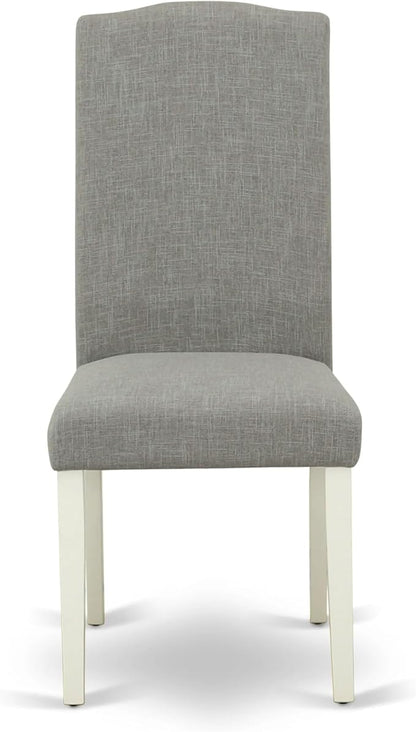 East West Furniture ANEN3-LWH-06 3 Piece Kitchen Table Set Contains a Round Dining Table with Pedestal and 2 Dark Shitake Linen Fabric Parson Dining Room Chairs, 36x36 Inch, Linen White