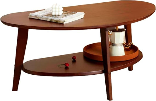 Mid Century Modern Coffee Table with Storage, 2 Tier Oval Round Coffee Tables for Living Room Home Office, FSC Certifiled 100% Solid Bamboo Wood Center Table Easy Assemble (Espresso)
