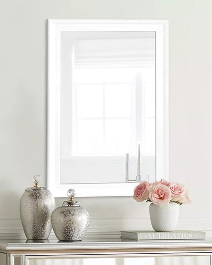 CULER White Wood Wall Mirror for Bathroom,Rectangle 20 x 30 inch Hanging Vatiny Mirrors with Wooden Frame for Living Room,Bedroom,Entryway