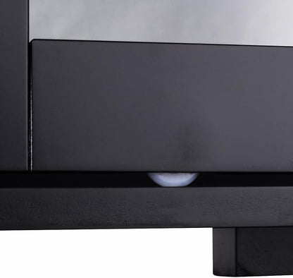 Costzon Kitchen Storage Sideboard, Antique Stackable Cabinet for Home Cupboard Buffet Dining Room (Black Sideboard with Sliding Door Window)