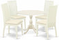 East West Furniture DMIP5-LWH-C 5 Piece Modern Dining Table Set Includes a Round Wooden Table with Dropleaf and 4 Linen Fabric Upholstered Dining Chairs, 42x42 Inch, Linen White