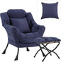 Large Lazy Chair with Ottoman, Accent Reading Chair with a Throw Pillow, Cozy Lounge Chair with Armrest, Leisure Sofa Chair for Living Room, Bedroom, Dorm, Peach Navy