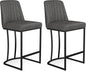 Bar Stools Set of 2, Faux Leather Counter Height Barstools, Upholstered Kitchen Counter Stools with Back and Stitching, 25.6" H Kitchen Island Stools Bar Chair, Metal Framed, Black Grey