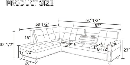 L-Shaped Sectional Sofa, Modern Sectional Couches Home Sofas for Living Room with Movable Chaise, Modular Living Room Sets Furniture for Apartment Bedroom & Office, Ginger