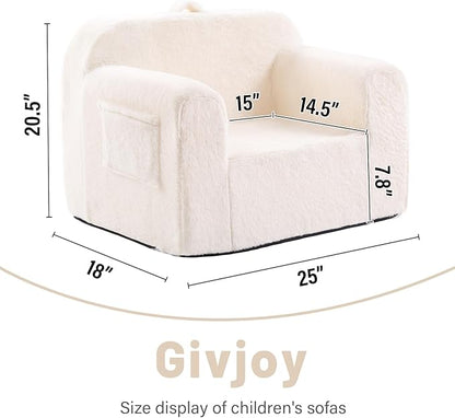 Toddler Chair Plush Couch, Comfy Kids Sofa Lounger for Bedroom, Convertible Couch for Girls & Boys, Reading Chair