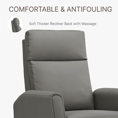 Recliner Chair for Adults PU Leather Push Back Armchair with 4 Colors Ambient Lighting Home Theater Seating with Massage & Heat Vibration Single Sofa for Living Room,Gray
