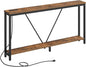 HOOBRO 63" Console Table with Charging Station, 2-Tier Extra Long Sofa Table with V-Brace, for Narrow Space, Entryway Table for Entryway, Hallway, Living Room, Rustic Brown BF166UXG01