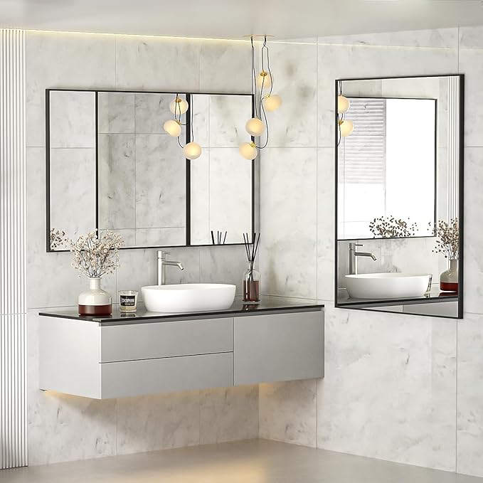 Koonmi Black Mirrors for Wall, 30x60 Inch Bathroom Mirror, Rectangular Wall Mirror for Living Room Bedroom Bathroom, Hangs Horizontally or Vertically