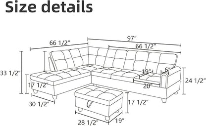 L Shaped Sectional Couches, Leather Couch Modular Sectional Sofa with Ottoman Storage, Modern L Shaped Couch with Chaise for Living Room Bedroom Apartment Furniture, White
