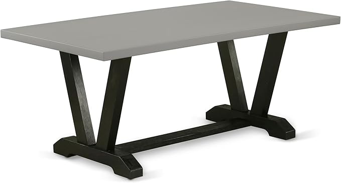East West Furniture V697DR124-7 7 Piece Modern Dining Table Set Consist of a Rectangle Wooden Table with V-Legs and 6 Black Color Linen Fabric Parsons Dining Chairs, 40x72 Inch, Multi-Color