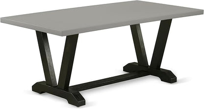 East West Furniture V697DR124-7 7 Piece Modern Dining Table Set Consist of a Rectangle Wooden Table with V-Legs and 6 Black Color Linen Fabric Parsons Dining Chairs, 40x72 Inch, Multi-Color