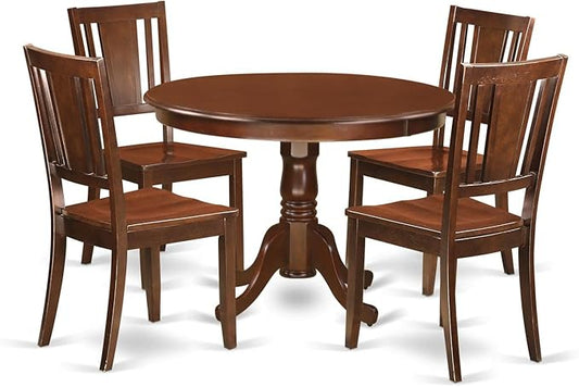 East West Furniture HLDU5-MAH-W 5 Piece Dining Set Includes a Round Dining Room Table with Pedestal and 4 Kitchen Chairs, 42x42 Inch, Mahogany